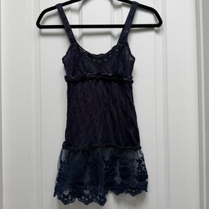 FREE PEOPLE SLEEVELESS TANK TOP CAMI TUNIC LACE BEADED NAVY 2